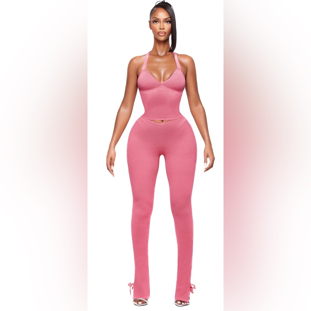 Seamless Pink Halter Jumpsuit Leggings